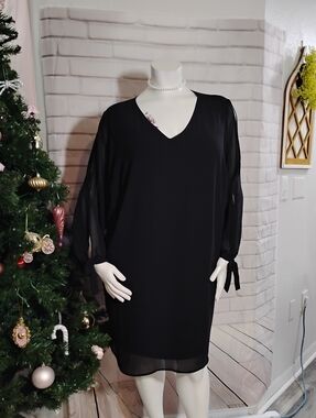 Plus Size 3X Elegant Black V-Neck Long Sleeve Dress